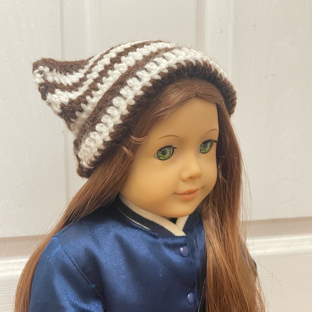 Crochet Cat Ear Beanie Hat for 18 inch dolls (American Girl / Pleasant Company)